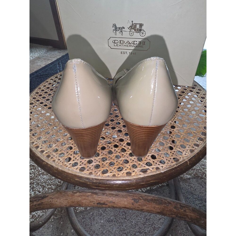 Coach Helaine Patent Leather Peep Toe Pumps Taupe Gray Heels Size 6.5B - Picture 5 of 8
